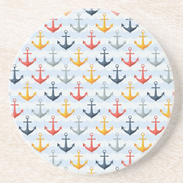 Nautical Pattern with Anchors Drink Coaster (Front)