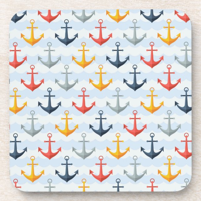 Nautical Pattern with Anchors Drink Coaster (Front)