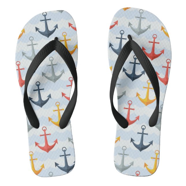 Nautical Pattern with Anchors Flip Flops (Footbed)