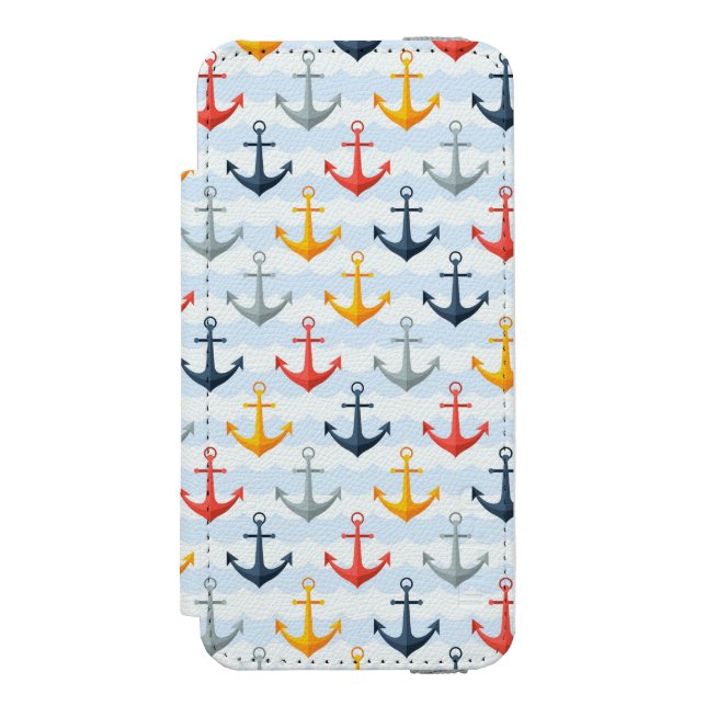 Nautical Pattern with Anchors Incipio iPhone Wallet Case (Folio Front)
