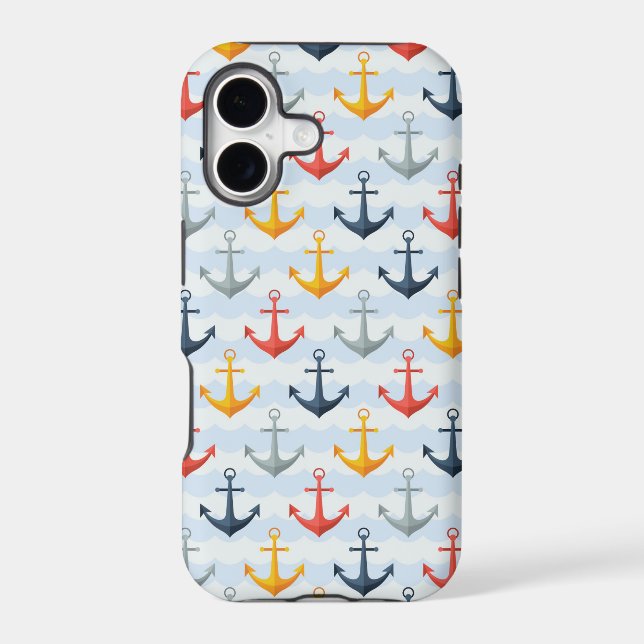 Nautical Pattern with Anchors Iphone Case (Back)