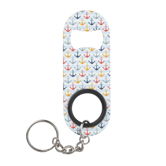Nautical Pattern with Anchors Keychain Bottle Opener (Front)