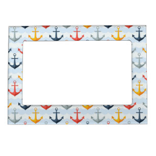 Nautical Pattern with Anchors Magnetic Photo Frame
