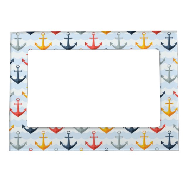 Nautical Pattern with Anchors Magnetic Photo Frame (Front)