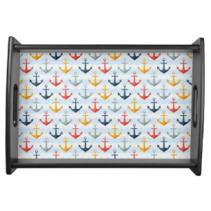 Nautical Pattern with Anchors Serving Tray