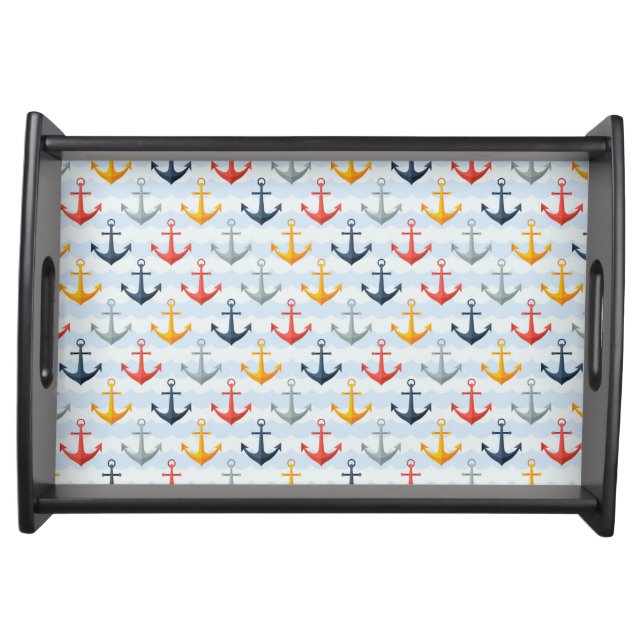 Nautical Pattern with Anchors Serving Tray (Front)