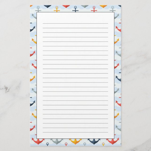 Nautical Pattern with Anchors Stationery (Front)