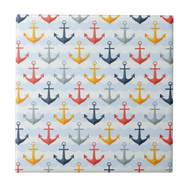 Nautical Pattern with Anchors Tile (Front)