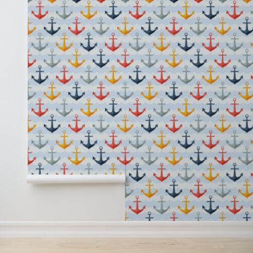 Nautical Pattern with Anchors Wallpaper