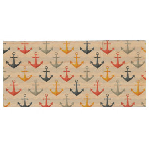 Nautical Pattern with Anchors Wood Flash Drive
