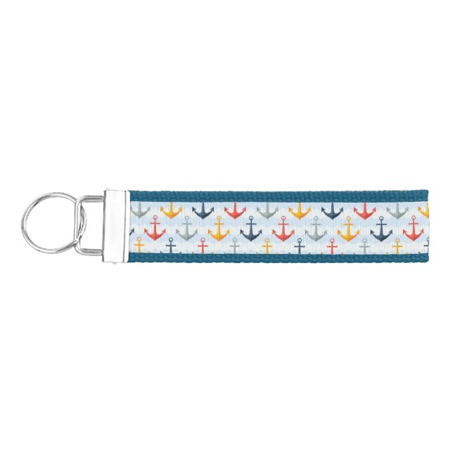 Nautical Pattern with Anchors Wrist Keychain (Keys on Left)