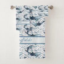 Nautical Pattern with Dolphins and Fishes