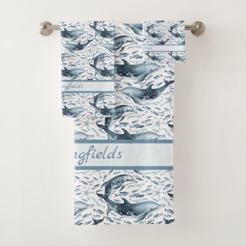 Nautical Pattern with Dolphins and Fishes  Bath Towel Set