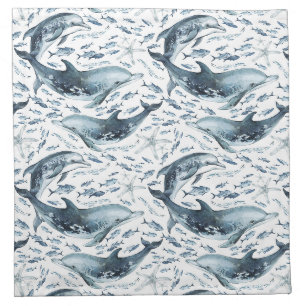 Nautical Pattern with Dolphins and Fishes Cloth Napkin
