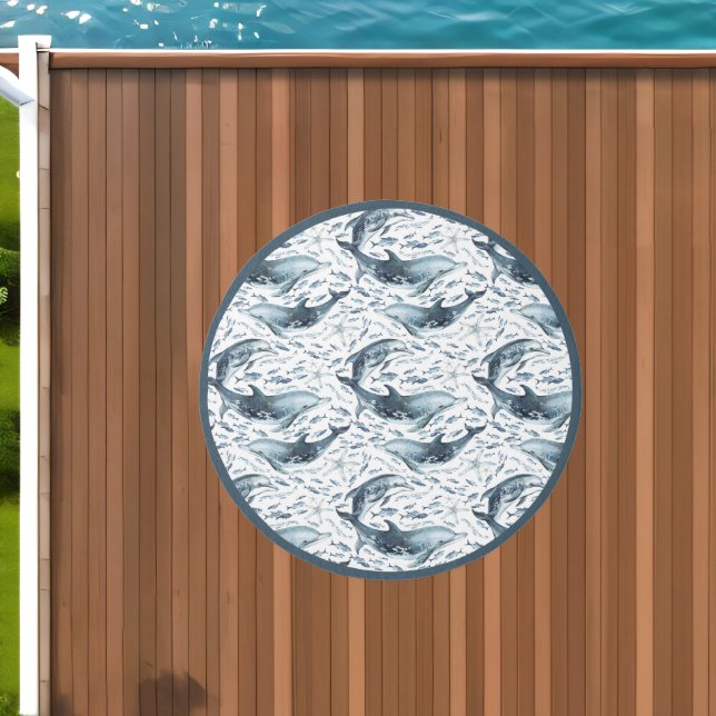 Nautical Pattern with Dolphins and Fishes Outdoor Rug (Insitu (Outdoor 1))