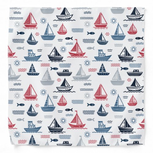 Nautical Pattern with Sailboats and Fish Bandana