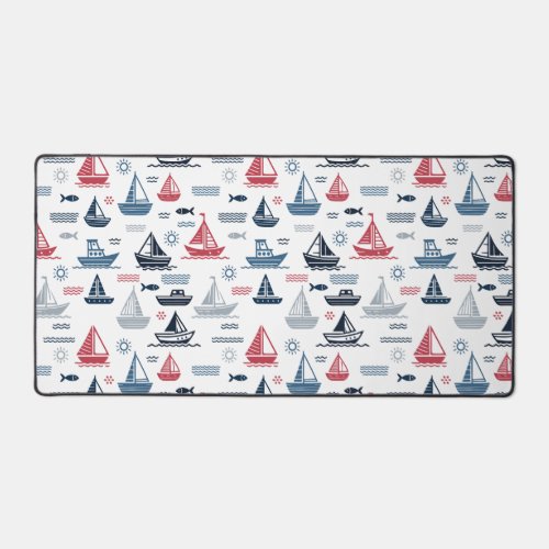 Nautical Pattern with Sailboats and Fish Desk Mat