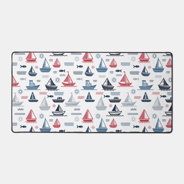 Nautical Pattern with Sailboats and Fish Desk Mat (Front)