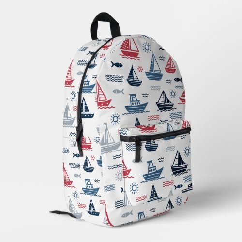 Nautical Pattern with Sailboats and Fish Printed Backpack