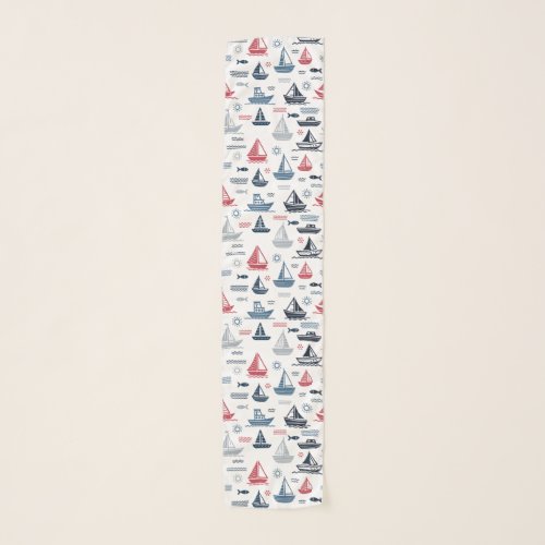 Nautical Pattern with Sailboats and Fish Scarf