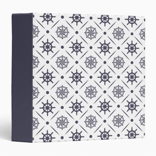 Nautical pattern with sailing wheel and compass 3 ring binder (Front/Spine)
