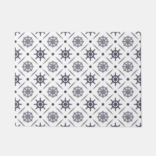 Nautical pattern with sailing wheel and compass doormat