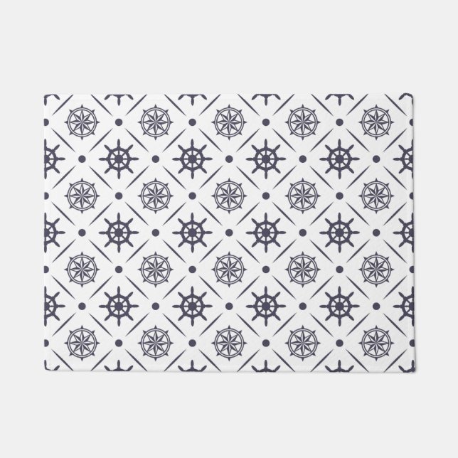 Nautical pattern with sailing wheel and compass doormat (Front)