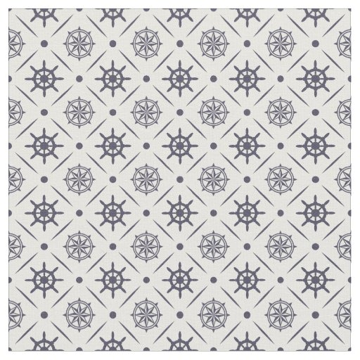 Nautical pattern with sailing wheel and compass fabric