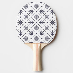 Nautical pattern with sailing wheel and compass ping pong paddle