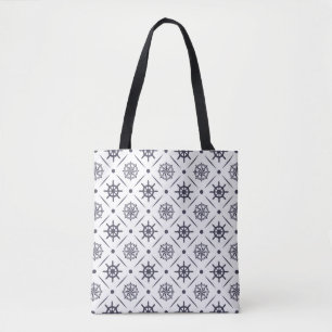 Nautical pattern with sailing wheel and compass tote bag