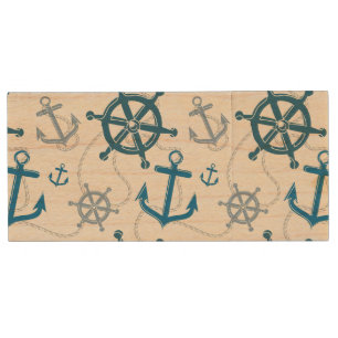 Nautical pattern wood USB flash drive