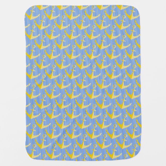 Nautical pattern yellow anchor baby blanket  (Front)