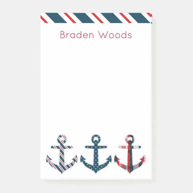 Nautical Patterned Anchors Notepad (Front)
