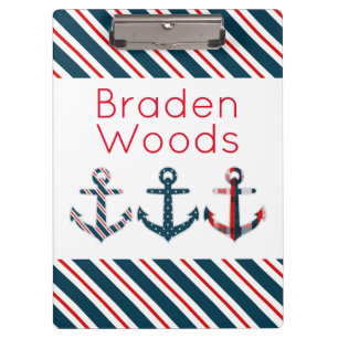 Nautical Patterned Anchors Personalized Clipboard