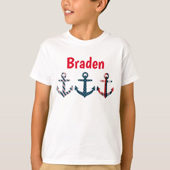 Nautical Patterned Anchors Personalized T-shirt (Front)