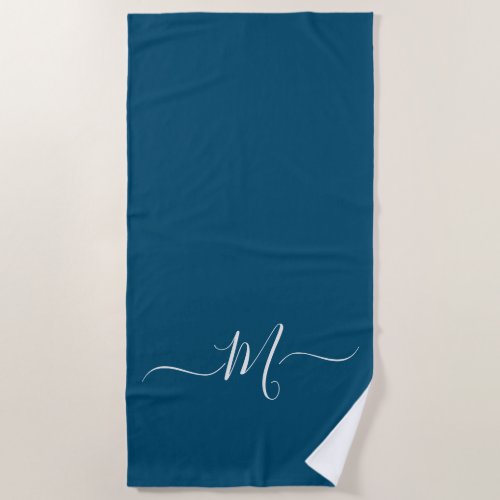 Nautical Peacock Blue  Monogram initial  Beach Towel