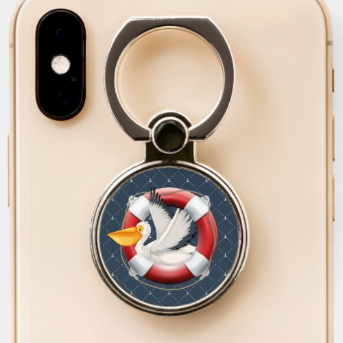 Nautical Pelican in Life Preserver Buoy Phone Ring Stand