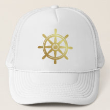 Nautical Performance hat with Gold Ship's Wheel