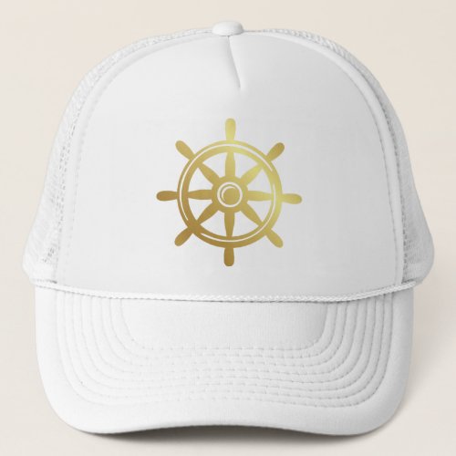 Nautical Performance hat with Gold Ships Wheel