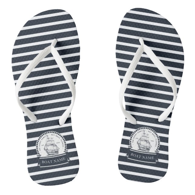 Nautical Personalized Blue Flip Flops (Footbed)