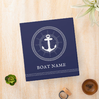 Nautical Personalized blue white Anchor 3 Ring Binder