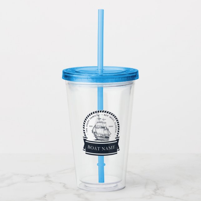 Nautical Personalized Boat Name Acrylic Tumbler (Front)