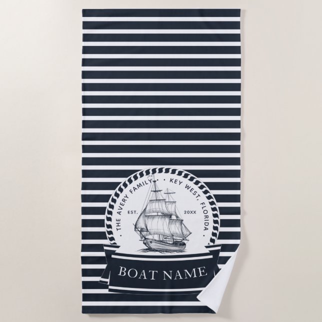 Nautical Personalized Boat Name Beach Towel (Front)