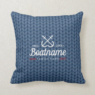 Nautical Personalized Boat Name Blue Wool Throw Pillow