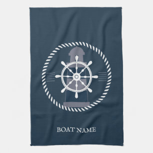 Nautical personalized Boat Name Navy Blue Kitchen Towel