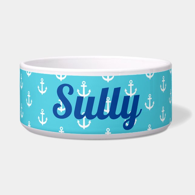Nautical Personalized Dog Bowl (Front)
