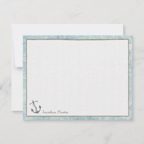 Nautical Personalized Flat Note Cards - Anchor