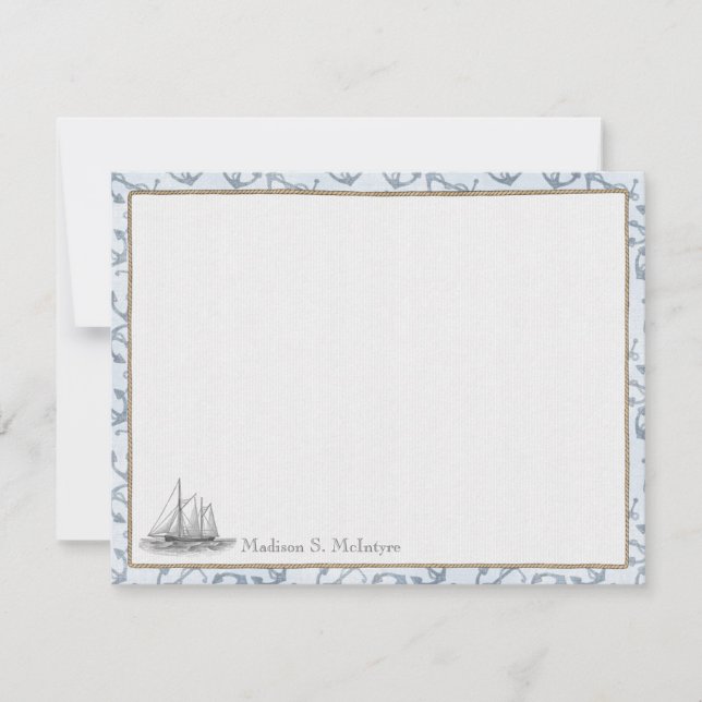 Nautical Personalized Flat Note Cards - Boat (Front)