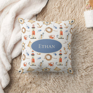 Nautical Personalized Name Navy Nursery Throw Pillow