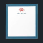 Nautical Personalized Notepad, Red Crab Notepad<br><div class="desc">Use the template to add personalization to the top of the notepad.</div>